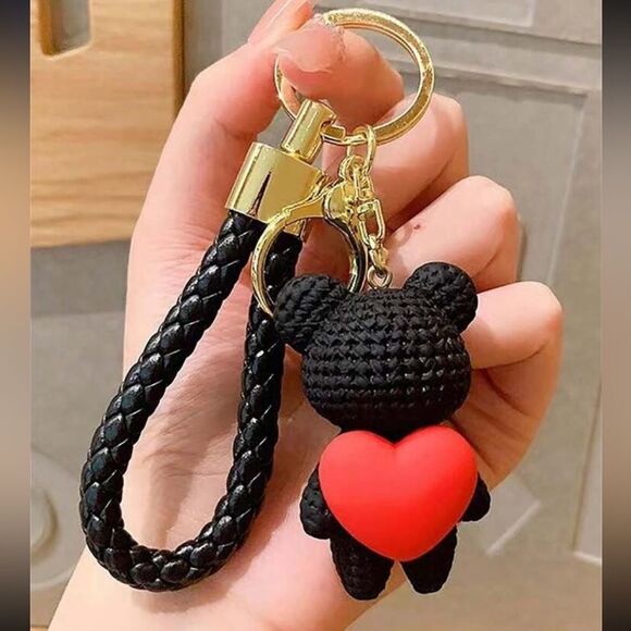 Other - Black Bear Keychain with Red Heart Charm